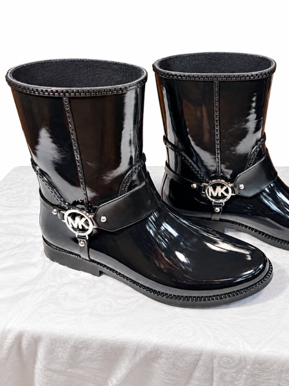 Michael Kors Rain Boots Black MK Logo Waterproof Mid-Calf Women's Size 10